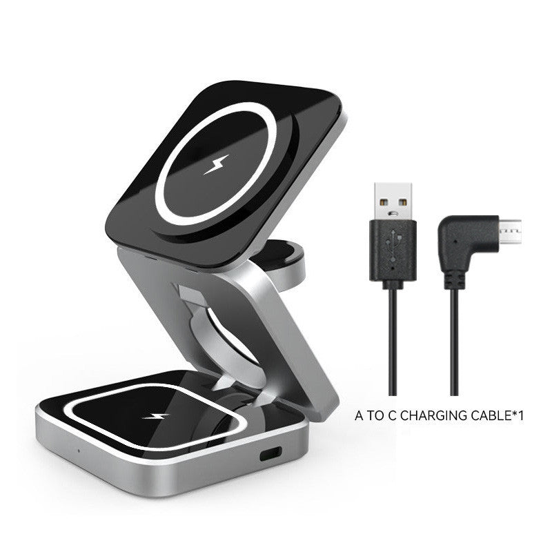 Wireless charging stand with USB cable on a white background